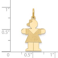14K Yellow Gold the Kids Small Girl Charm with Bow Engravable Hugs view 3