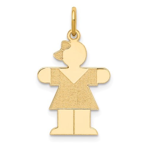 14K Yellow Gold the Kids Small Girl Charm with Bow Engravable Hugs