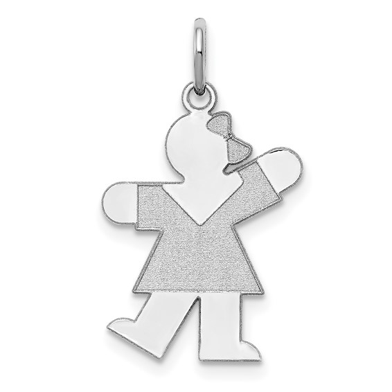 14k White Gold The Kids Small Girl with Bow Engravable Kiss Charm