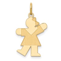 14K Yellow Gold the Kids Small Girl Charm with Bow Engravable Kiss view 1