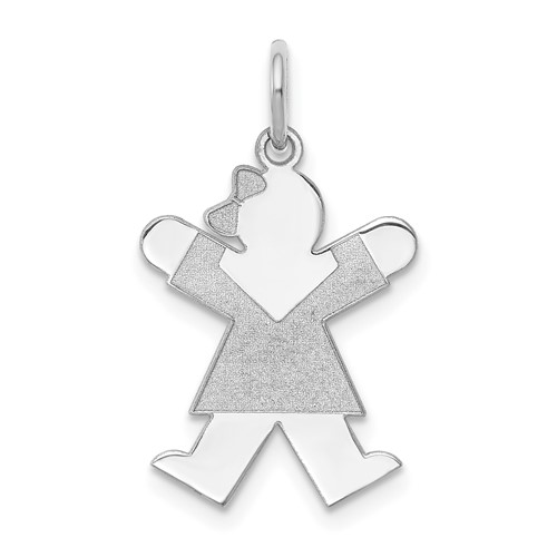 14K White Gold the Kids Small Girl Charm with Bow Engravable Joy