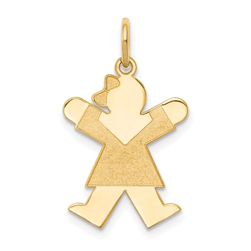 14K Yellow Gold the Kids Small Girl Charm with Bow Engravable Joy