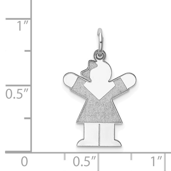 14k White Gold The Kids Small Girl with Bow Engravable Love Charm