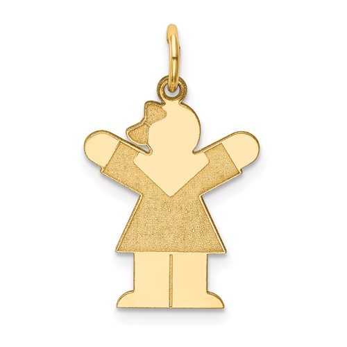 14K Yellow Gold the Kids Small Girl Charm with Bow Engravable Love