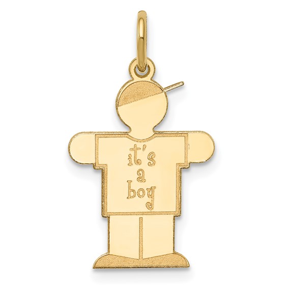 14k The Kids Small It's a Boy Engravable Hugs Charm