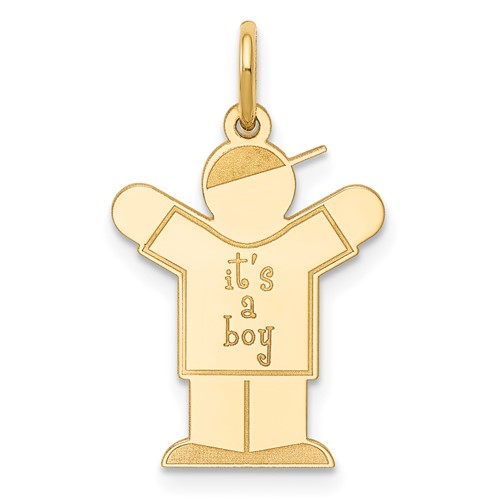14K Yellow Gold the Kids Small It's a Boy Engravable Love Charm