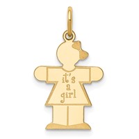 14K Yellow Gold the Kids Small It's a Girl Engravable Hugs Charm view 1