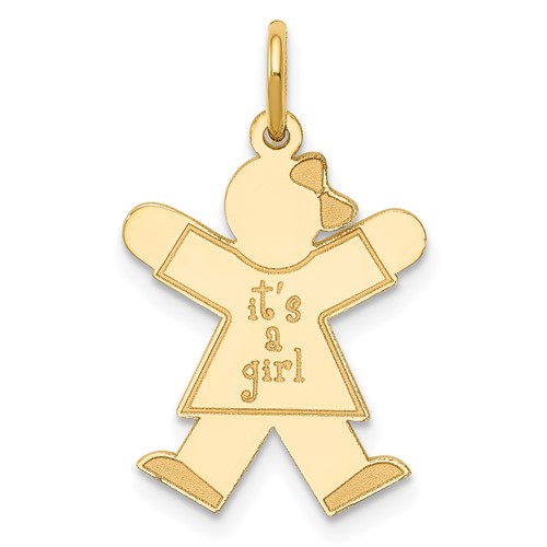 14K Yellow Gold the Kids Small It's a Girl Engravable Joy Charm