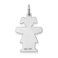 14K White Gold the Kids Small Girl Charm with Ponytails Engravable Hugs view 4