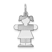 14K White Gold the Kids Small Girl Charm with Ponytails Engravable Hugs view 1