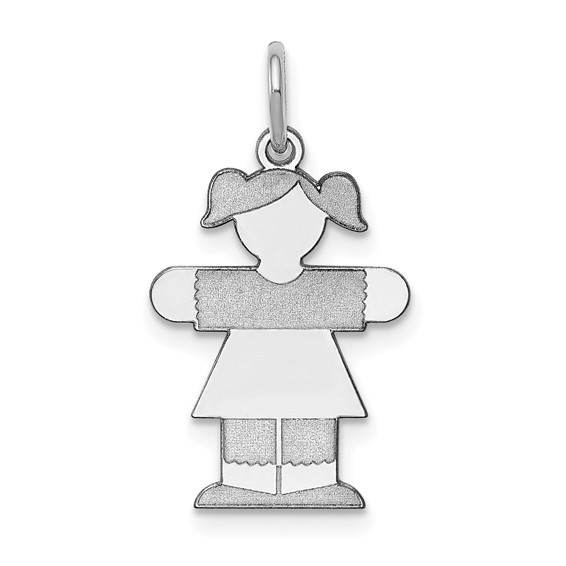 14k White Gold The Kids Small Girl with Ponytails Engravable Hugs Charm
