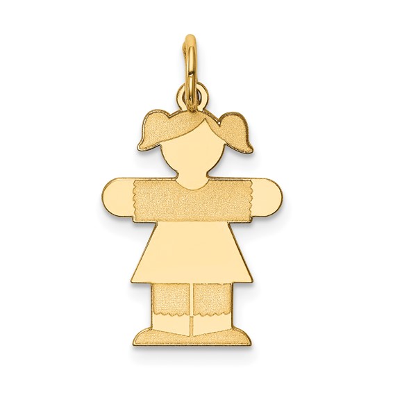 14k The Kids Small Girl with Ponytails Engravable Hugs Charm