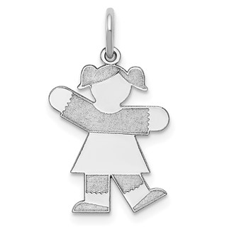 14k White Gold The Kids Small Girl with Ponytails Engravable Kiss Charm