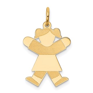 14k The Kids Small Girl with Ponytails Engravable Joy Charm