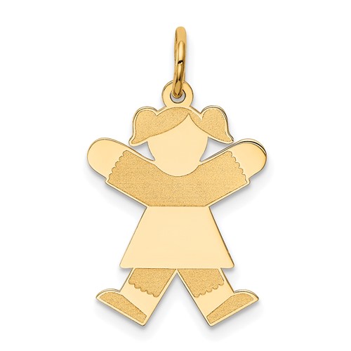 14K Yellow Gold the Kids Small Girl Charm with Ponytails Engravable Joy