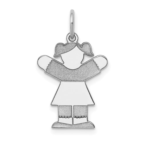 14K White Gold the Kids Small Girl Charm with Ponytails Engravable Love
