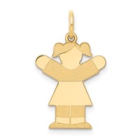 14K Yellow Gold the Kids Small Girl Charm with Ponytails Engravable Love view 1