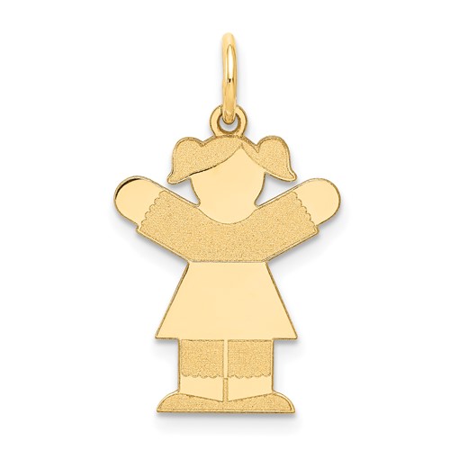 14K Yellow Gold the Kids Small Girl Charm with Ponytails Engravable Love