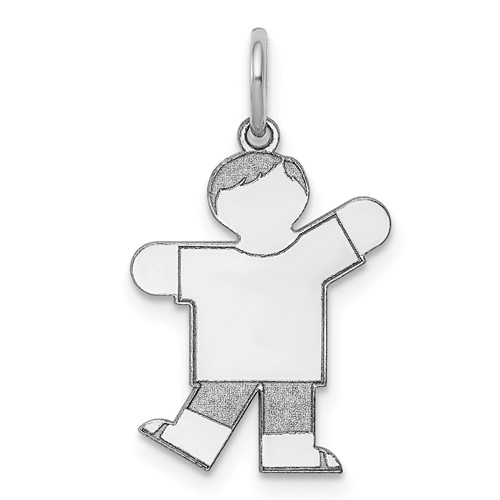 14K White Gold the Kids Small Boy Charm with Haircut Engravable Kiss