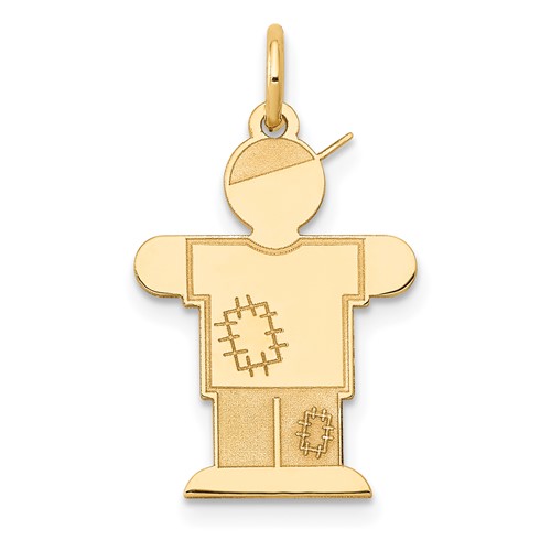 14K Yellow Gold the Kids Small Patches Boy Engravable Hugs Charm
