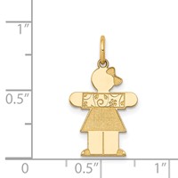 14K Yellow Gold the Kids Small Floral Dress Girl Engravable Hugs Charm view 3