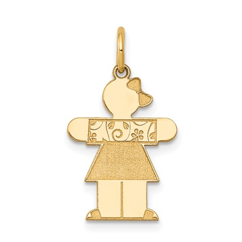 14K Yellow Gold the Kids Small Floral Dress Girl Engravable Hugs Charm
