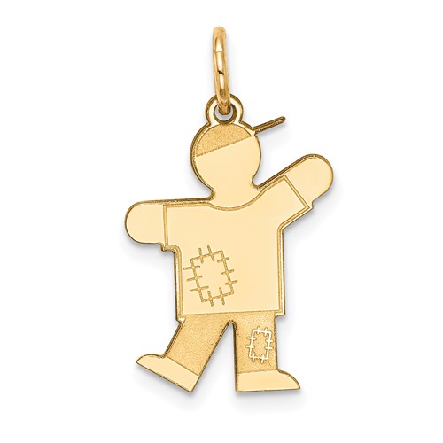 14K Yellow Gold the Kids Small Patches Boy Engravable Kiss Charm