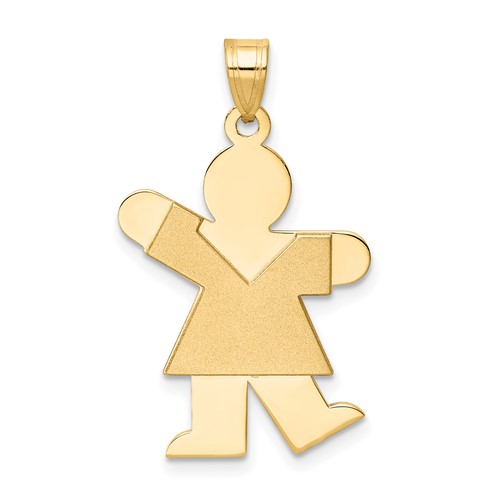 14K Yellow Gold the Kids Solid Satin Medium Girl Engravable Kiss Charm