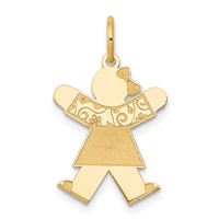14K Yellow Gold the Kids Small Floral Dress Girl Engravable Joy Charm view 1