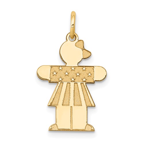14K Yellow Gold the Kids Small Stars and Stripes Girl Engravable Hugs Charm