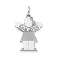 14K White Gold the Kids Small Floral Dress Girl Engravable Love Charm view 1
