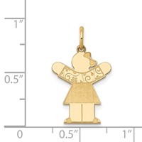 14K Yellow Gold the Kids Small Floral Dress Girl Engravable Love Charm view 3