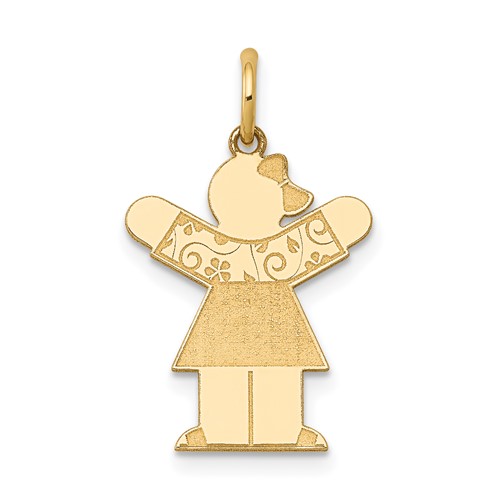 14K Yellow Gold the Kids Small Floral Dress Girl Engravable Love Charm