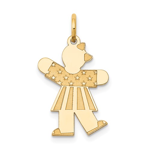 14K Yellow Gold the Kids Small Stars and Stripes Girl Engravable Kiss Charm