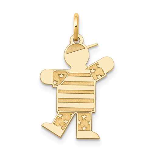 14K Yellow Gold the Kids Small Stars and Stripes Boy Engravable Kiss Charm