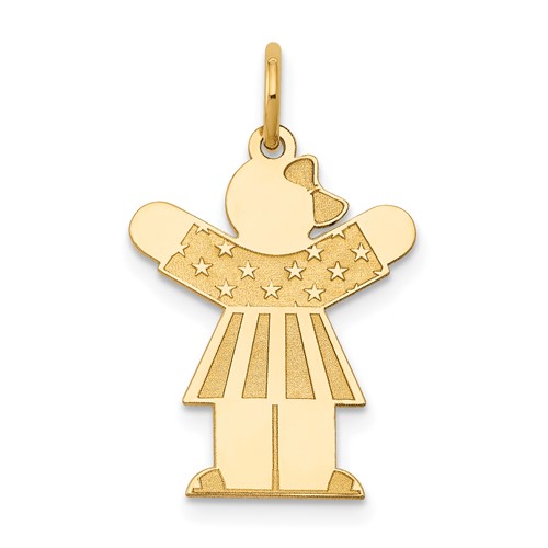 14K Yellow Gold the Kids Small Stars and Stripes Girl Engravable Love Charm