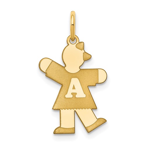 14K Yellow Gold the Kids Small Alphabet Girl Kiss Charm