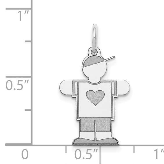 14k White Gold The Kids Small Heart Shirt Boy Engravable Hugs Charm