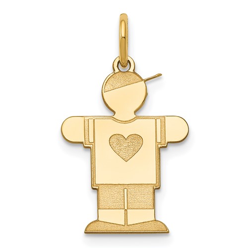 14K Yellow Gold the Kids Small Heart Shirt Boy Engravable Hugs Charm