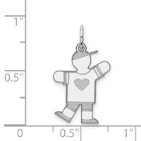14K White Gold the Kids Small Heart Shirt Boy Engravable Kiss Charm view 3