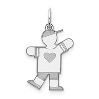 14K White Gold the Kids Small Heart Shirt Boy Engravable Kiss Charm view 1