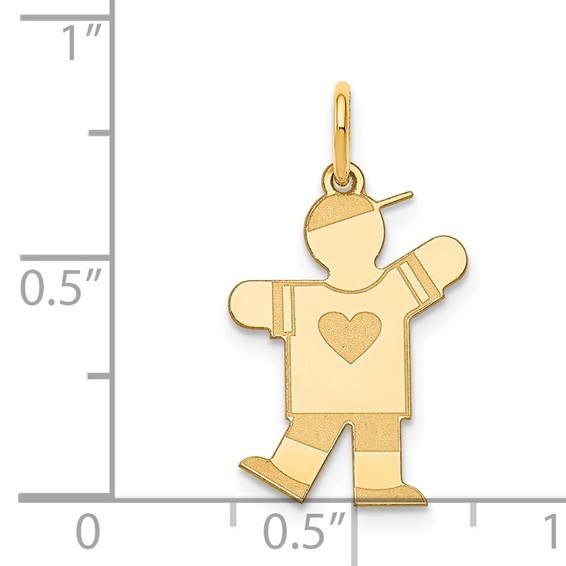 14k The Kids Small Heart Shirt Boy Engravable Kiss Charm
