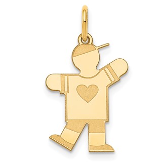 14k The Kids Small Heart Shirt Boy Engravable Kiss Charm