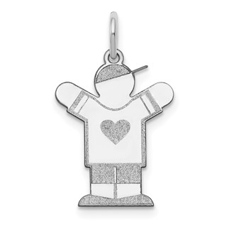 14k White Gold The Kids Small Heart Shirt Boy Engravable Love Charm