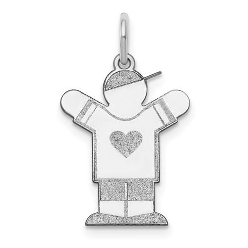 14K White Gold the Kids Small Heart Shirt Boy Engravable Love Charm