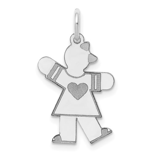 14K White Gold the Kids Small Heart Dress Girl Engravable Kiss Charm