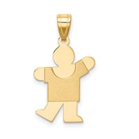 14K Yellow Gold the Kids Solid Satin Small Boy Engravable Kiss Charm view 1