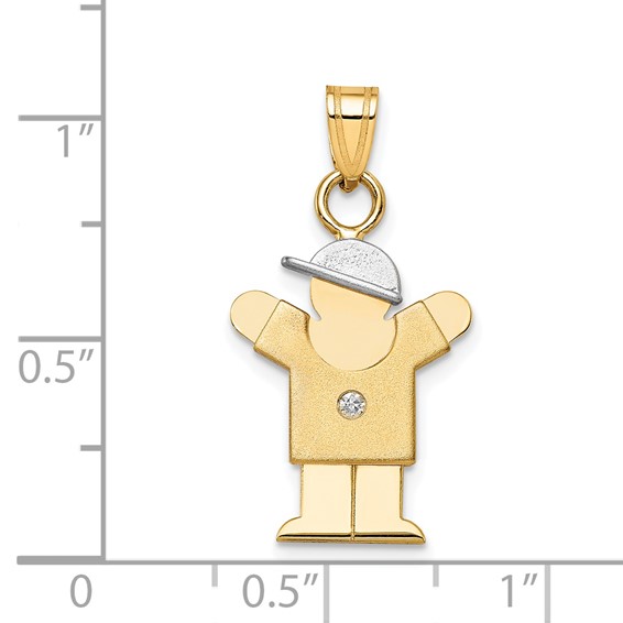 14k Two-tone The Kids Small Boy with Hat on Right AAA Diamond Love Pendant