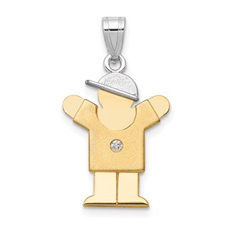14k Two-tone The Kids Small Boy with Hat on Right AAA Diamond Love Pendant