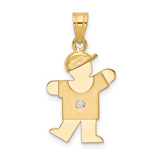 14k The Kids Small Boy with Hat on Left AAA Diamond Kiss Pendant
